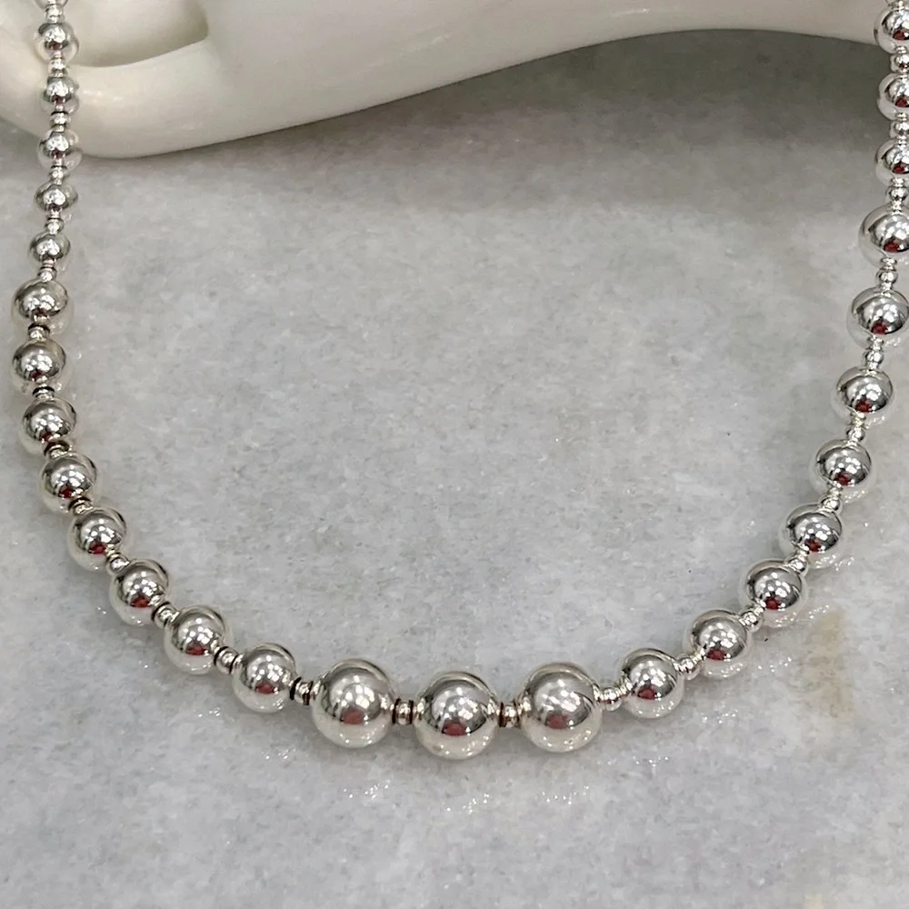 Sterling Silver Graduated Beaded Ball Necklace - Picture 7 of 12
